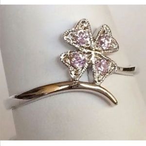 Vtg925 Sterling Silver Flower Ring Shamrock Size 8 9 Pink Cubic Zirconia Dainty
